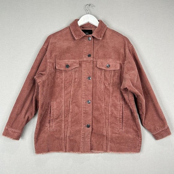 Zara Jackets & Blazers - Zara Womens Jacket Small Pink Corduroy Oversized Ribbed Jean Boxy Raw Frayed Hem
